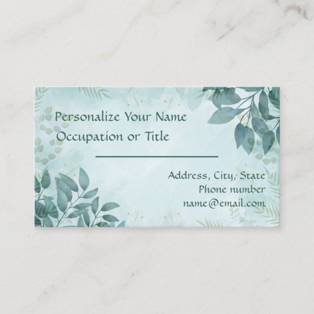 Elegantes Aquamarines Blue Foliage Nature Design S Visitenkarte (Vorderseite)