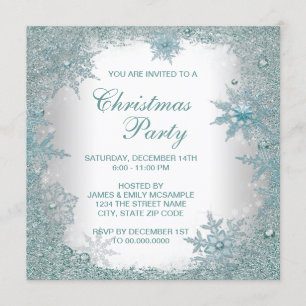 Elegantes Aquamarines Blue Snowflake Party Einladung