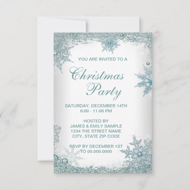 Elegantes Aquamarines Blue Snowflake Weihnachten P Einladung (Vorderseite)