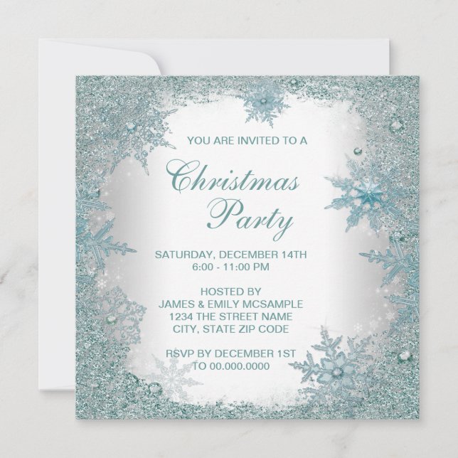 Elegantes Aquamarines Blue Snowflake Weihnachten P Einladung (Vorderseite)