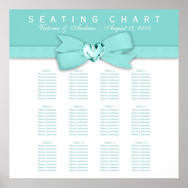 Elegantes Aquamarines Blue Wedding Seating Chart Poster (Vorne)