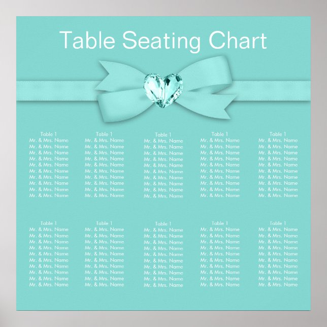 Elegantes Aquamarines Blue Wedding Seating Chart Poster (Vorne)