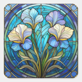 Elegantes Aquamarines Blumenglas im Jugendstil Quadratischer Aufkleber