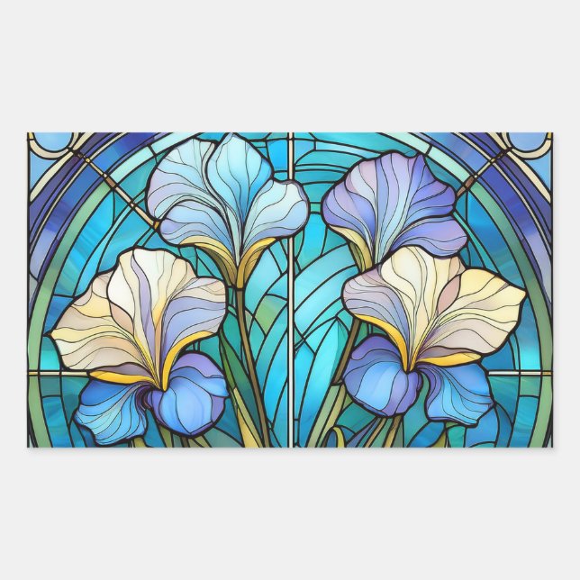 Elegantes Aquamarines Blumenglas im Jugendstil Rechteckiger Aufkleber (Vorderseite)