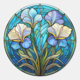 Elegantes Aquamarines Blumenglas im Jugendstil Runder Aufkleber