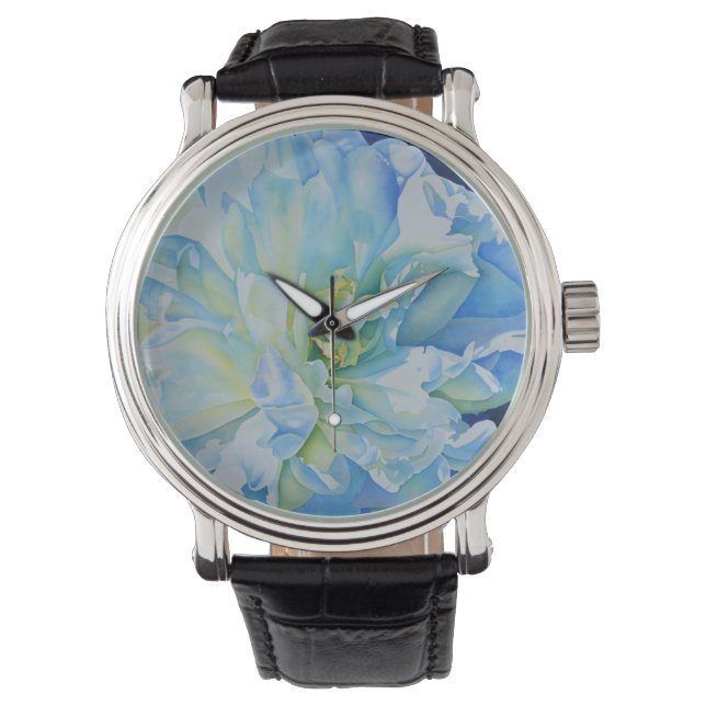 Elegantes aquamarines Blumenwasser Armbanduhr (Vorderseite)