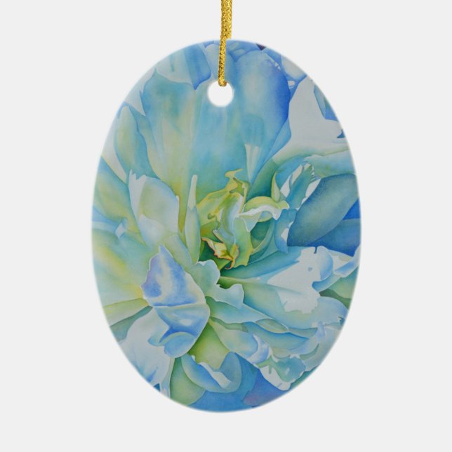 Elegantes aquamarines Blumenwasser Keramik Ornament (Vorne)