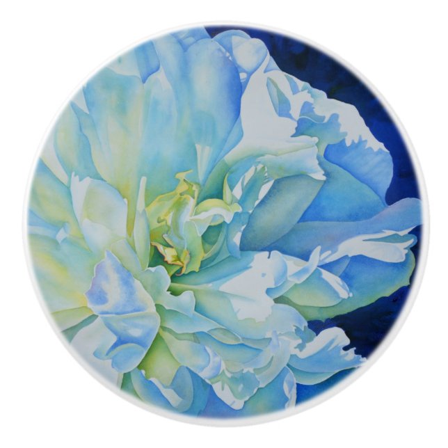 Elegantes aquamarines Blumenwasser Keramikknauf (Vorderseite)