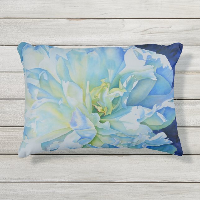 Elegantes aquamarines Blumenwasser Kissen Für Draußen (Vorderseite)