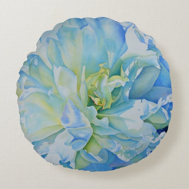 Elegantes aquamarines Blumenwasser Rundes Kissen (Vorderseite)