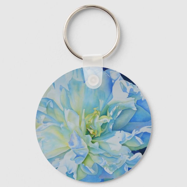 Elegantes aquamarines Blumenwasser Schlüsselanhänger (Vorderseite)