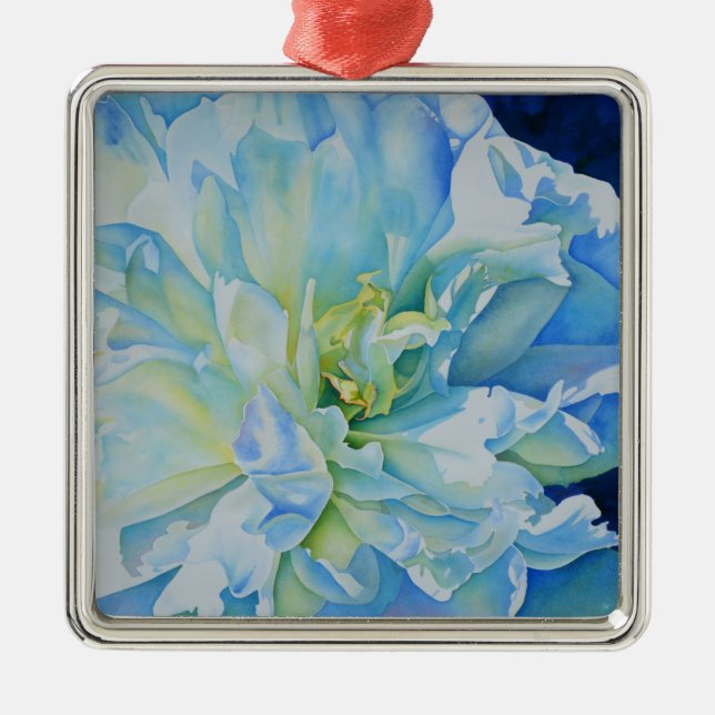 Elegantes aquamarines Blumenwasser Silbernes Ornament (Vorne)
