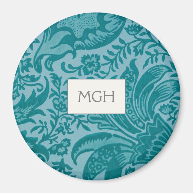 Elegantes Aquamarines botanisches Mustermonogramm Magnet (Vorne)