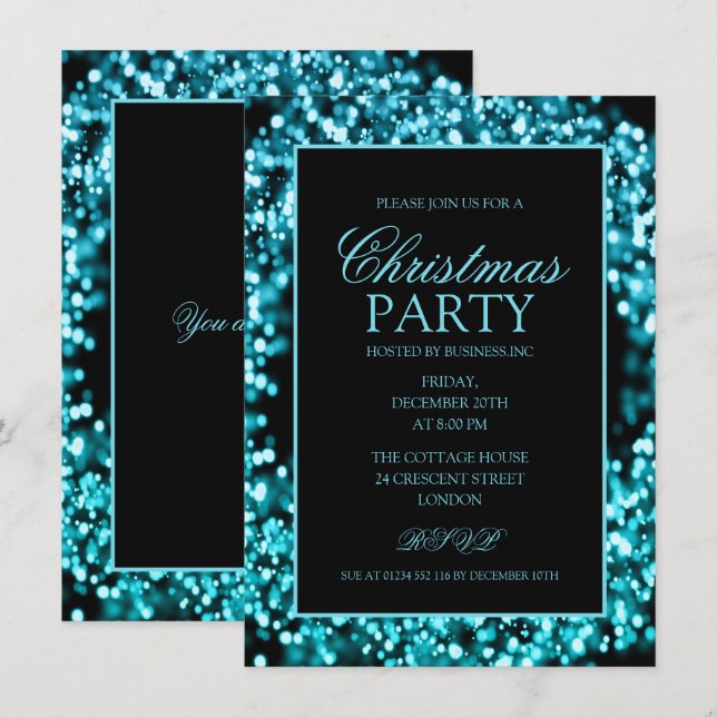 Elegantes Aquamarines Corporate Christmas Lights P Einladung (Vorne/Hinten)