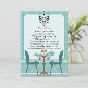 Elegantes Aquamarines Damask Geburtstags-Tea-Party Einladung