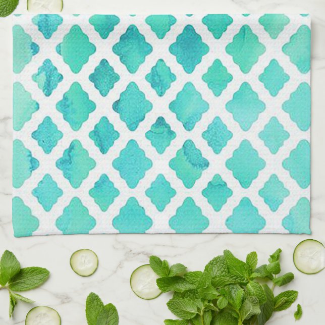 Elegantes Aquamarines Design Geschirrtuch (Gefaltet)