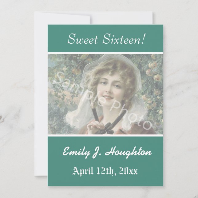 Elegantes, aquamarines Foto mit 16 Party Einladung (Vorderseite)