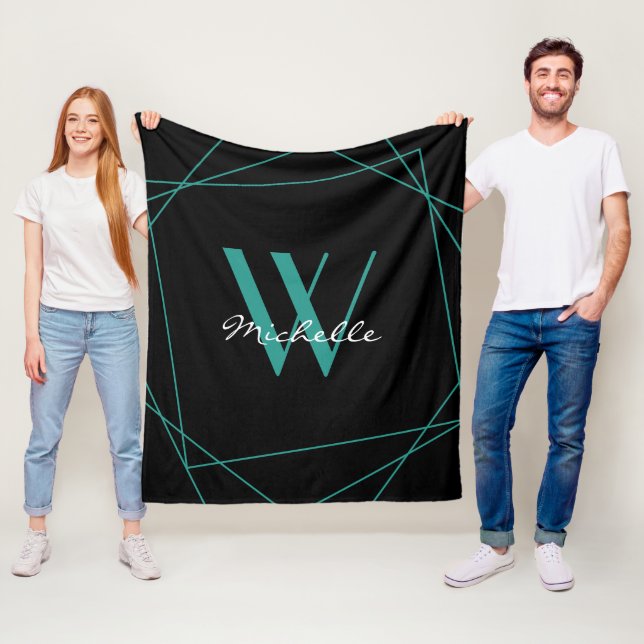 Elegantes Aquamarines geometrisches Schwarzes Mono Fleecedecke (Beispiel)