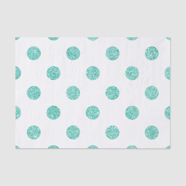Elegantes aquamarines Glitzer-Polka-Punkt-Muster Seidenpapier (Vorderseite)