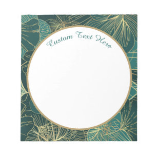 Elegantes Aquamarines Gold Abstrakt Foliage Muster Notizblock