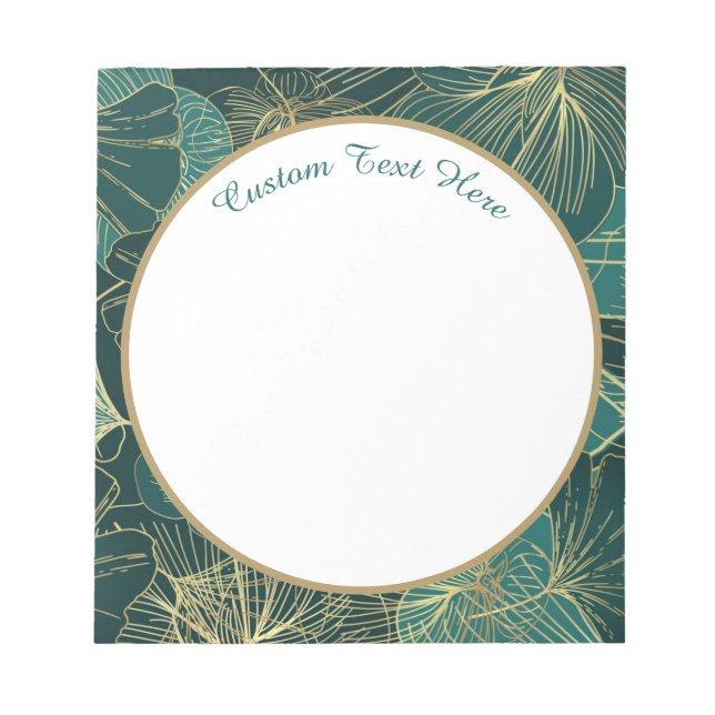 Elegantes Aquamarines Gold Abstrakt Foliage Muster Notizblock (Vorderseite)