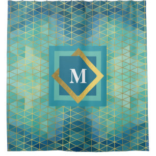 Elegantes Aquamarines Goldtürkis-Geometrie Duschvorhang
