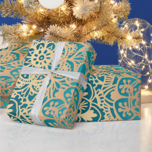 Elegantes Aquamarines Green Gold Mandala Muster Geschenkpapier