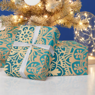 Elegantes Aquamarines Green Gold Mandala Muster Geschenkpapier