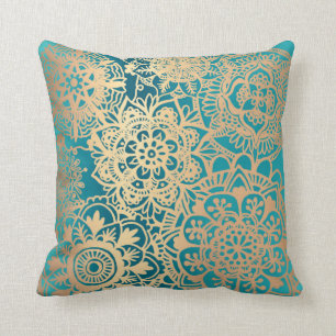 Elegantes Aquamarines Green Gold Mandala Muster Kissen