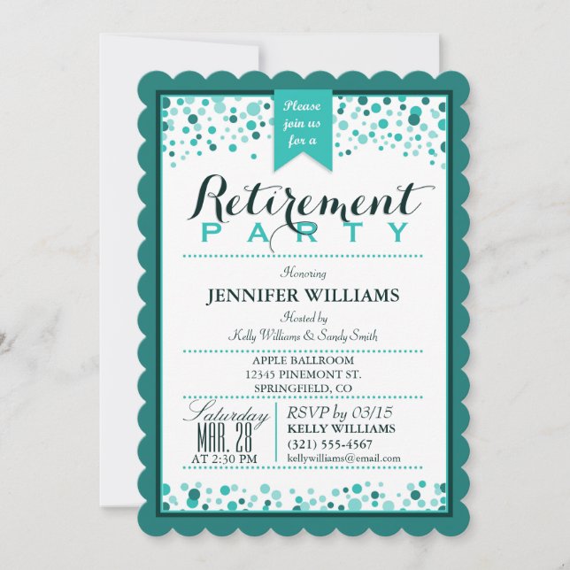 Elegantes Aquamarines Green Retirement Party Einladung (Vorderseite)