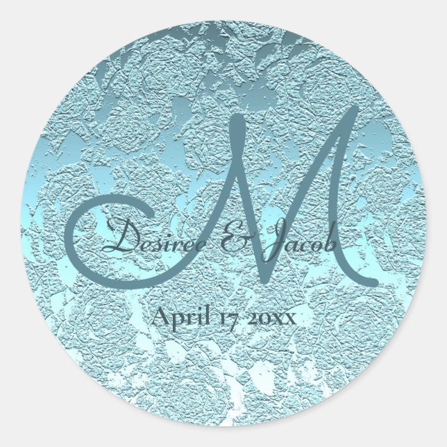 Elegantes Aquamarines Green Wedding Chic Monogramm Runder Aufkleber (Vorderseite)