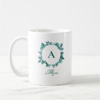Elegantes Aquamarines Greenery Watercolor Monogram