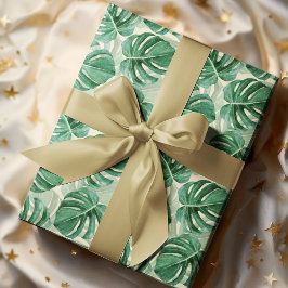 Elegantes Aquamarines Grünes Monstera Geschenkpapier