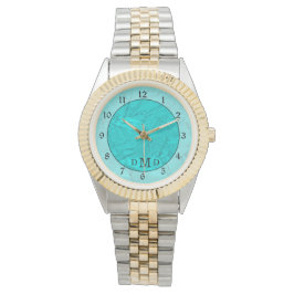 Elegantes Aquamarines Imitat Foil Monogramm Armbanduhr