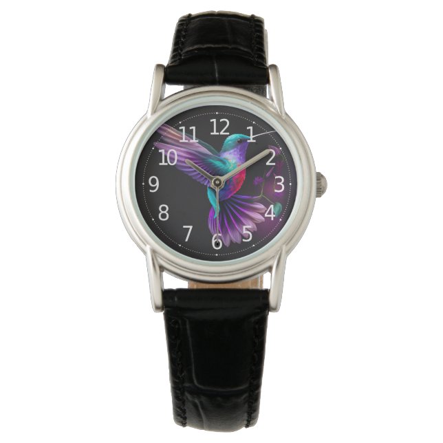 Elegantes Aquamarines Lila Hummingbird Artwork | Armbanduhr (Vorderseite)