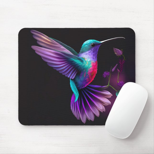 Elegantes Aquamarines Lila Hummingbird Artwork | Mousepad (Mit Mouse)