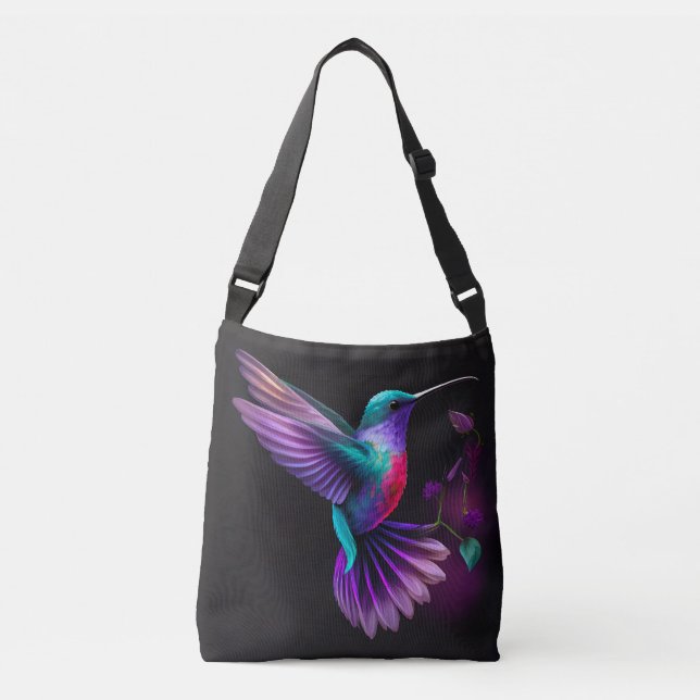 Elegantes Aquamarines Lila Hummingbird Artwork | Tragetaschen Mit Langen Trägern (Vorderseite)