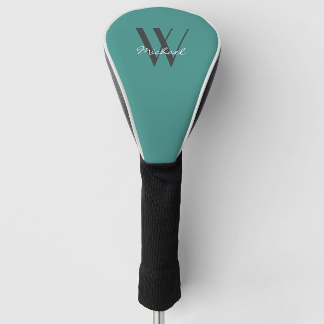 Elegantes Aquamarines Monogramm-Add-Name-Skript Golf Headcover (Vorderseite)