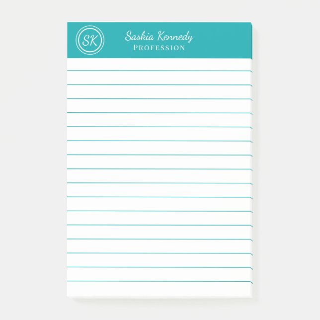 Elegantes Aquamarines Monogramm-Geschäft Post-it Klebezettel (Vorderseite)