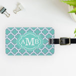 Elegantes, Aquamarines Quatrefolienmuster - Benutz Gepäckanhänger<br><div class="desc">Fügen Sie Ihr Monogramm hinzu,  um Ihr eigenes einzigartiges Produkt zu erstellen.</div>