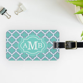 Elegantes, Aquamarines Quatrefolienmuster - Benutz Gepäckanhänger