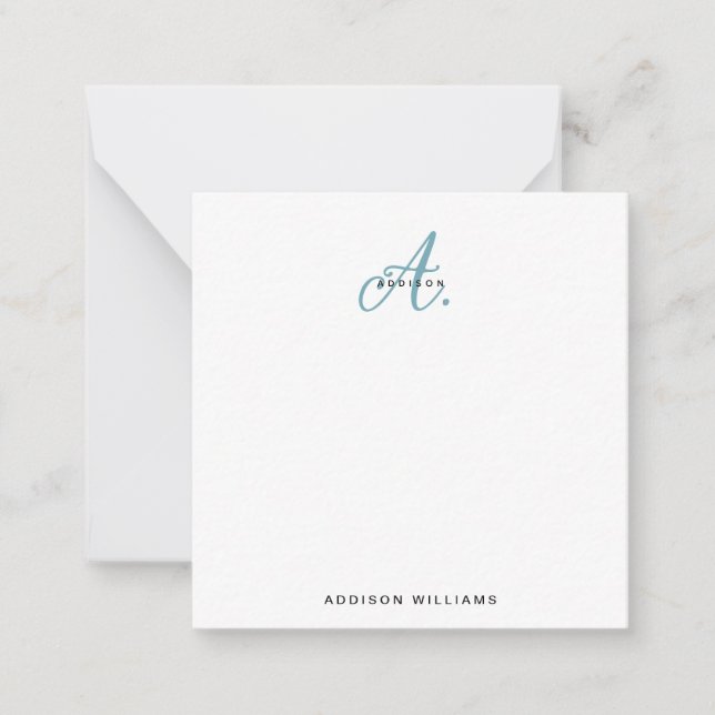 Elegantes Aquamarines Script Monogram Mitteilungskarte (Vorderseite)
