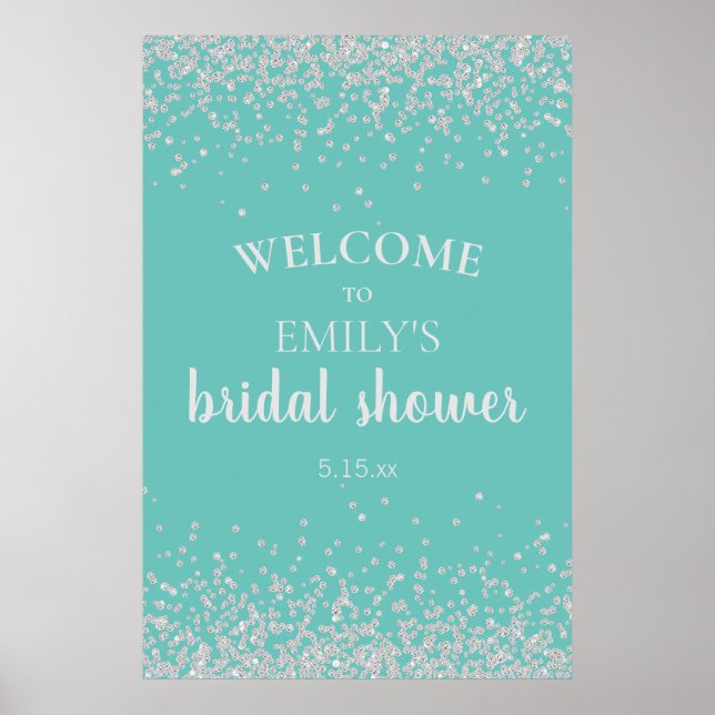 Elegantes Aquamarines Silver Confetti Brautparty Poster (Vorne)