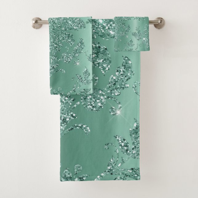 Elegantes Aquamarines Silver Glitzer Muster Badhandtuch Set (Insitu)