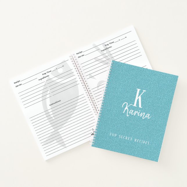 Elegantes, aquamarines Skriptnamen-Rezept Notizbuch (Innenseite)