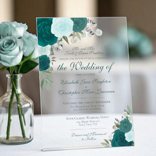 Elegantes Aquamarines Türkis & Aqua Rose Feierlich Acryleinladungen