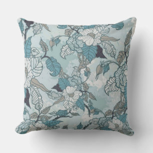 Elegantes aquamarines u. weißes Blumenthrow-Kissen Kissen