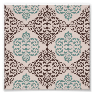 Elegantes Aquamarines und braunes Damasketmuster a Fotodruck