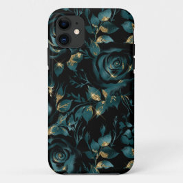 Elegantes Aquamarines und Gold Rose Blumenmuster Case-Mate iPhone Hülle