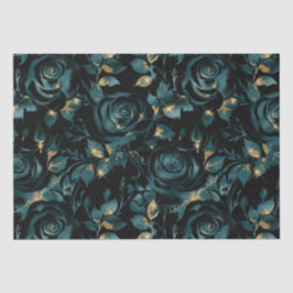 Elegantes Aquamarines und Gold Rose Blumenmuster Seidenpapier
